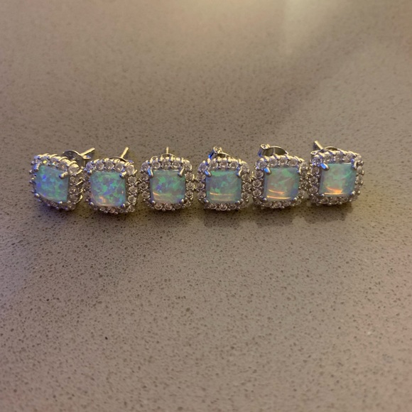 NWOT Savvy Cie Sterling Silver CZ Halo Created Opal Stud Earrings - Picture 8 of 10